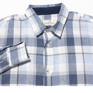 Marine Layer Shirt Men's Medium Blue White Plaid Long Sleeve Button-Front Casual